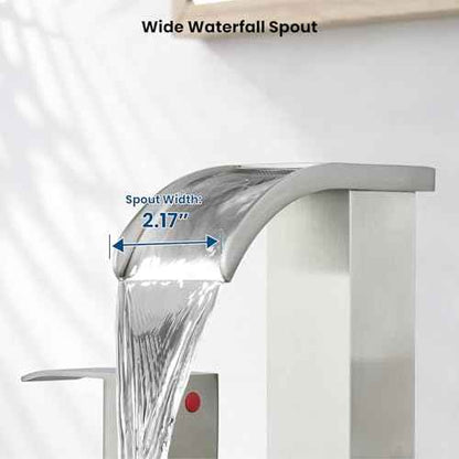 gotonovo Waterfall 8 inch Widespread Bathroom Faucet Set Bathroom Sink Faucet 3 Hole 2 Handle Vanity Lavatory Deck Mount with Pop Up Drain and Water Supply Lines Square Body Brushed Nickel