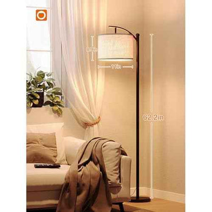 addlon Floor Lamp for Living Room with Remote, Dimmable Standing lamp with Linen lampshade for Bedroom, Office, Lamps with 9W LED Bulb Included - Black with Beige Lampshade