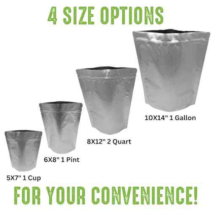 50 Mylar Bags for Food Storage, Airtight 7-Mil Thick Gusseted Zip Lock, Long Term, Reusable, Emergency Food Supply & Freeze Dryer Bags - 1 Pint 6x8 Inch