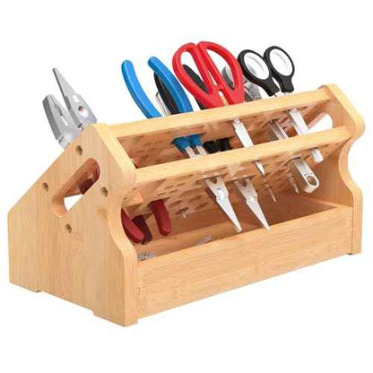 Bamboo Screwdriver Organizer Rack, Desktop Hand Tools Storage Holder with Drawer
