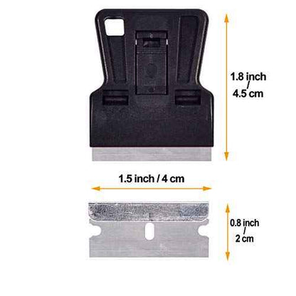 Portable 1.5inch Mini Metal Razor Scraper with 10 Carbon Razor Blades, Putty Knife Set Removing Glue, Stain, Vinyl, Labels, Stickers, Decals, Pack of 2
