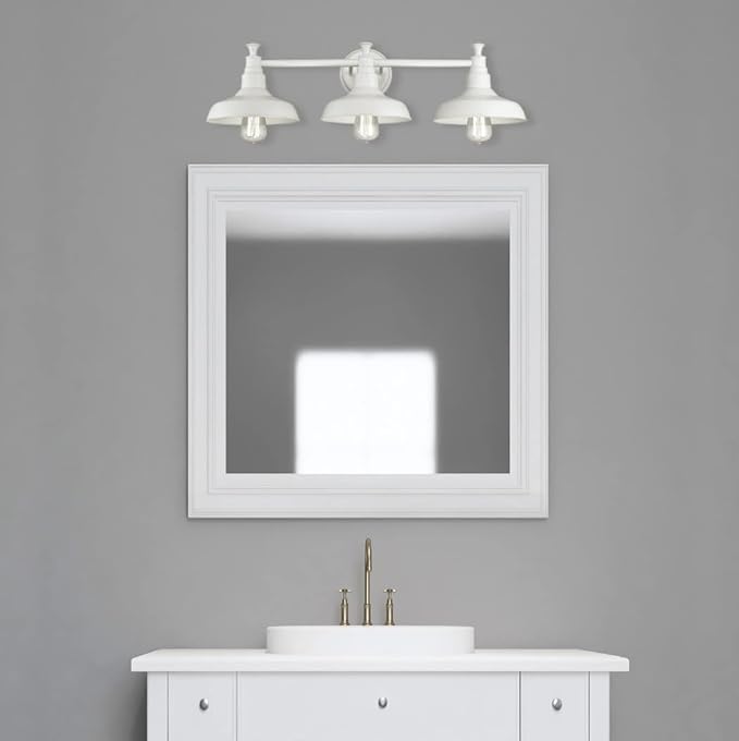 Design House 579656 Kimball Industrial Farmhouse 3-Light Indoor Bathroom Vanity Light with Metal Shades for Over the Mirror, Antique White