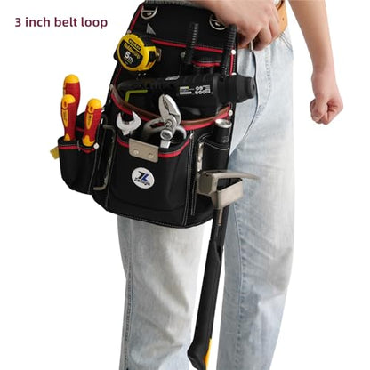 20-539 Professional Heavy Duty Tool Pouch with Hammer Holder & Tape Clip | 1680D Ballistic Nylon + Genuine Leather | Belt Loop & Hand Carry