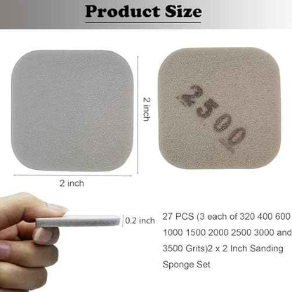 54 PCS 2 x 2 Soft Touch Sanding Pads, Mesh Sanding Polishing Pads Hand Sander Blocking from 320 to 3500 Grits Sander Sponge for Plastic Sanding Acrylic Materials (54 Pack)