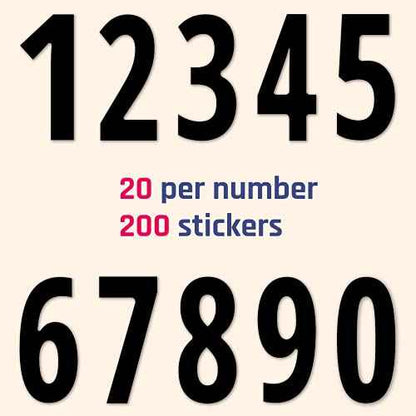 200 Pieces, 3" - Number Stickers, Waterproof Vinyl Stick On Numbers - Black