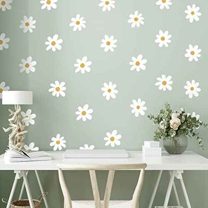 BBTO Daisy Wall Decal Flower Vinyl Wall Decals Daisy Stickers Floral Decals Peel and Stick for Nursery Art Bedroom Living Room(Simple Style,White)