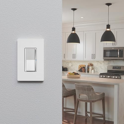 Lutron Claro Smart Light Switch for Caseta Lighting, for LED Lights, Fans, 5 Amp, Single-Pole/3-Way, Neutral Required, DVRF-5NSS-WH-2, White, 2 Pack