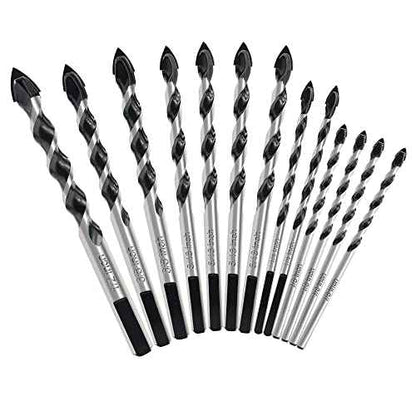 10pcs Masonry Drill Bits Set, 1/8 to 1/2" Concrete Drill Bit Set, Multi-Material Drill Bits for Brick, Tile, Cement, Ceramic, Glass, Plastic, Industrial Strength Carbide Tip with Storage Box