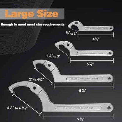 12pcs Adjustable Spanner Wrench Sets with Replaceable Head, C-Shape Pin Hook Wrench Tools for Pipes Heating Cars, Castle Buffer tube Nut Coilover Wrench for Suspension System, 3/4" to 6-1/10"