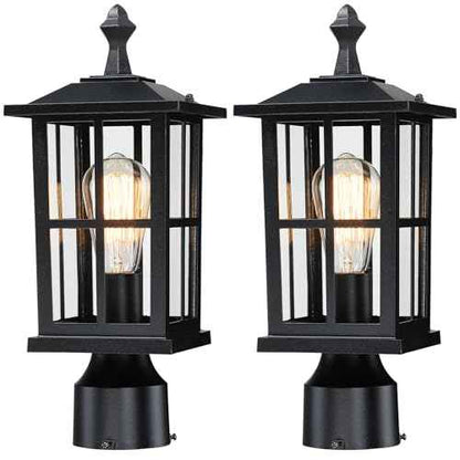 3 Inch Post Lights Outdoor Hard Wired 2Pack, Waterproof Outside Lamp Posts Outdoor Lighting Fixtures Pier Mount, Electric Black Aluminum Pillar Lights for Gate Patio Garden, Bulb Not Included