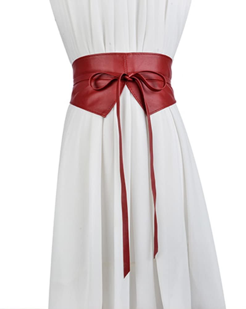Block Garden Women Lace Up Tied Corset Belt Soft Leather Wide Cinch Belt Waspie (01 Red)