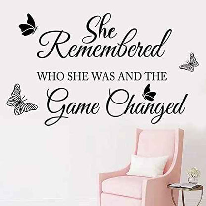 Inspirational Quotes Wall Decals Eyelash Eyes Wall Stickers Positive Lettering Saying Queen She Remembered Who She Was and the Game Changed Wall Art Sticker for Women Girls Bedroom Living Room Decor
