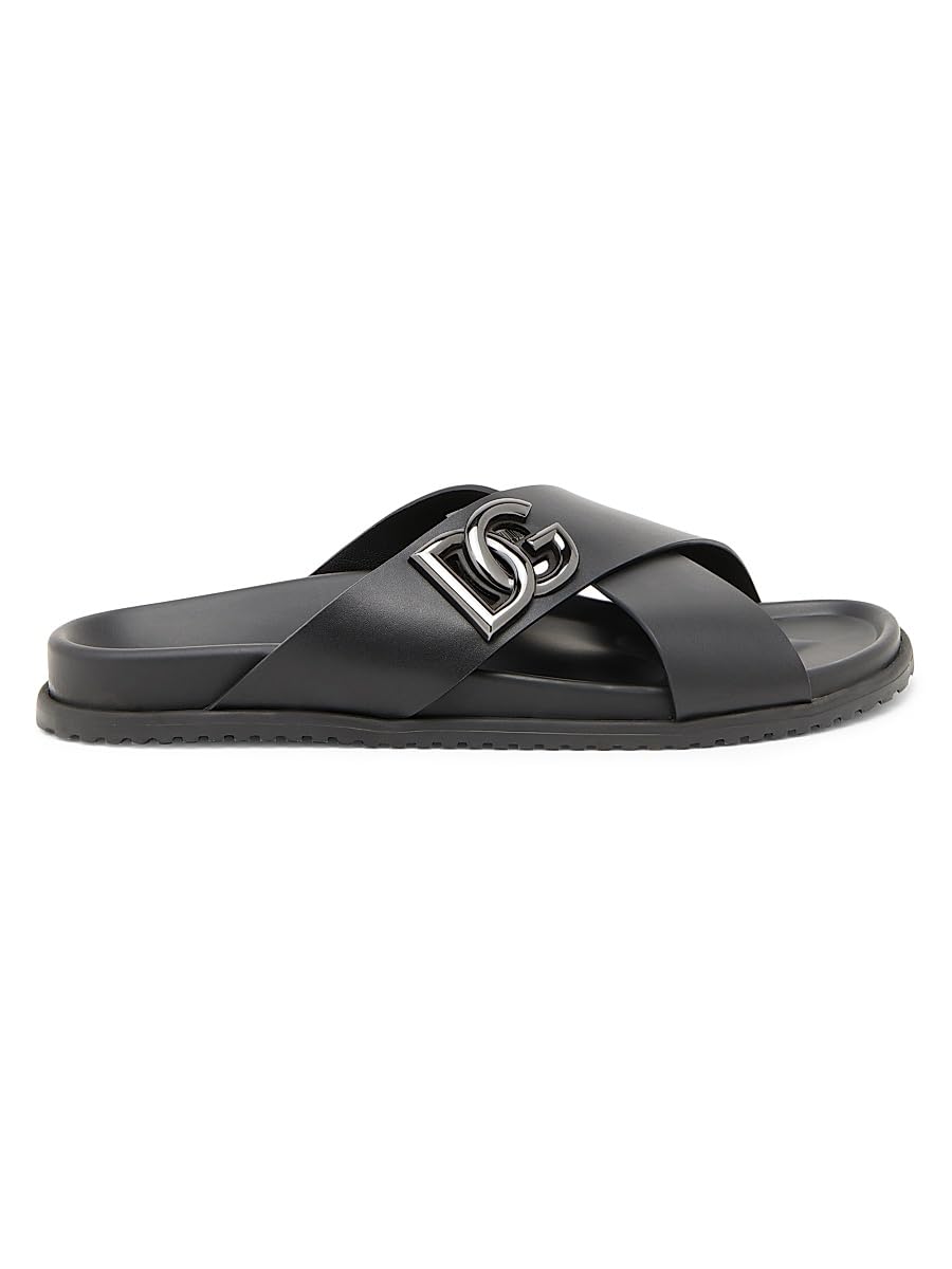 Dolce&Gabbana, Crossed Strap Leather Sandals, 43 (10 US/9 UK), Nero