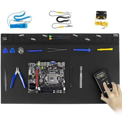 Anti Static Soldering Mat, Extra Large 27.6" x 15.7" Heat Resistant 932¡ÆF Large Silicone ESD Safe Work Mat with Grounding Accessories and Anti Static Wrist Strap (Black)