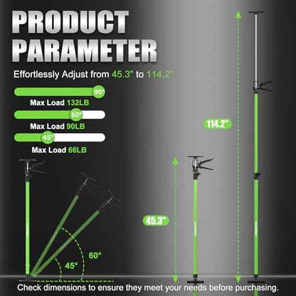 Cabinet Jack Support Pole, 45.3-114.2 Inches Steel Telescopic Quick Support Rod, Third Hand Tool Support System, Drywall Jack, Cargo Bars, 132 LB Capacity, 2-Pack