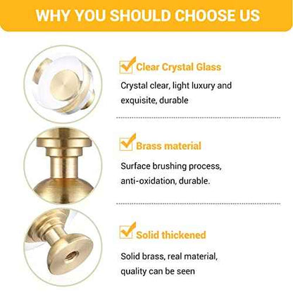 24-Pack 1-1/4-Inch White Cabinet Glass Crystal knobs Brass Drawer Round Knobs Dresser Pulls, Gold Hardware Kitchen Closet knobs for Bifold Doors