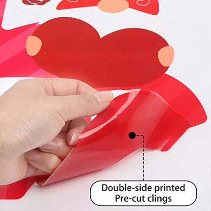 CCINEE Valentine's Day Window Cling,6 Sheet Heart Gnome Elf Window Sticker Decals for St. Valentine's Day Wedding Party Home Window Decoration Supply