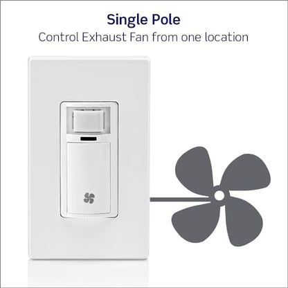 Leviton Humidity Sensor Switch for Bathroom Exhaust Fan, Automate Ventilation, Air Circulation, Moisture Control, ¼ HP, Single Pole, DHS05-1LW, White