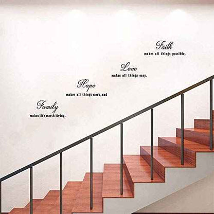 16.5 x 23.5 inches Faith Love Hope Quotes Wall Stickers Decals Decor, Removable DIY Saying Wall Art Decals Sticker, Easy Peel and Stick Wallpaper for Bedroom Living Room (Black)