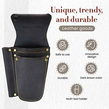 Style N Craft 70012-3 Pocket Dual Pliers & Single Tuna Spike Holder in Oiled Leather - Dark Brown