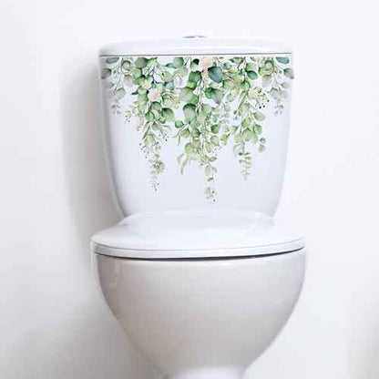 Green Plants Toilet Stickers -DIY Removable Waterproof Toilet Sticker-2 Sheets Leaves Flowers Toilet Lid Decals Self-Adhesive Plants Toilet Bathroom Cistern Decor 13.78x9.8in