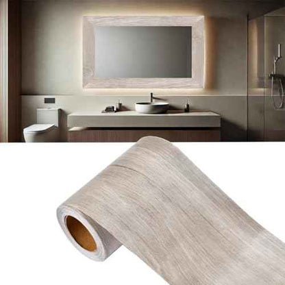 Wood Grain Wallpaper Border, 3.94¡¯¡¯ x 32.8 FT, Peel and Stick Bathroom Mirror Frame Border, Self Adhesive Wood Grain Repair Tape, PVC Waterproof Border Decor, Wood Furniture Renovation(Gray Chestnut)