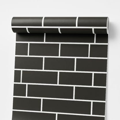 Black Brick Peel and Stick Wallpaper Waterproof Self Adhesive Removable Vinyl Wall Covering with White Grout Lines for Kitchen Backsplash Bedroom Home Decor (17.7 x 118 Inch)