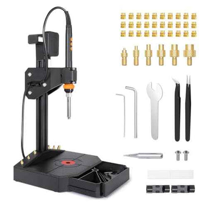 Vertical Heat Set Insert Tool Pressing Machine with 90W Soldering Iron, Heat Set Tips M2-M8, 30PCS Brass Nuts Threaded Inserts for 3D Printed Part
