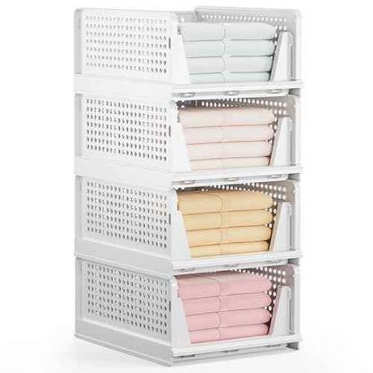 Mavivegue Stackable Storage Drawers,Closet Drawers for Closet Shelf Organizers and Wardrobe,5 Pack Open-Front Plastic Storage Bin for Cupboard,Bedroom, Kitchen, Bathroom, Office (White,5L) (4L)