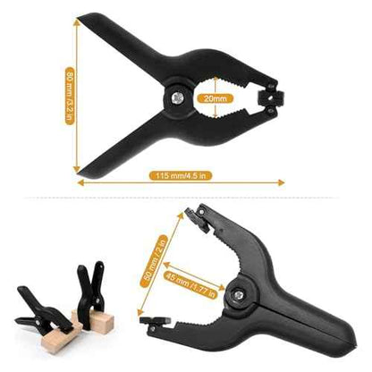 Coideal Black Plastic Spring Clamps, 8 Pack 4.5 Inch Large Nylon Spring Clips Heavy Duty Clamp with Metal Pins for Backdrop Art Crafts Woodworking Background