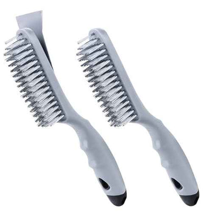 Stainless Steel Wire Brush Set 2Pcs,Heavy Duty Wire Brushes with Strong Handle & Metal Scraper,for Cleaning Welding Slag & Rust,Dust and Paint Scrubbing