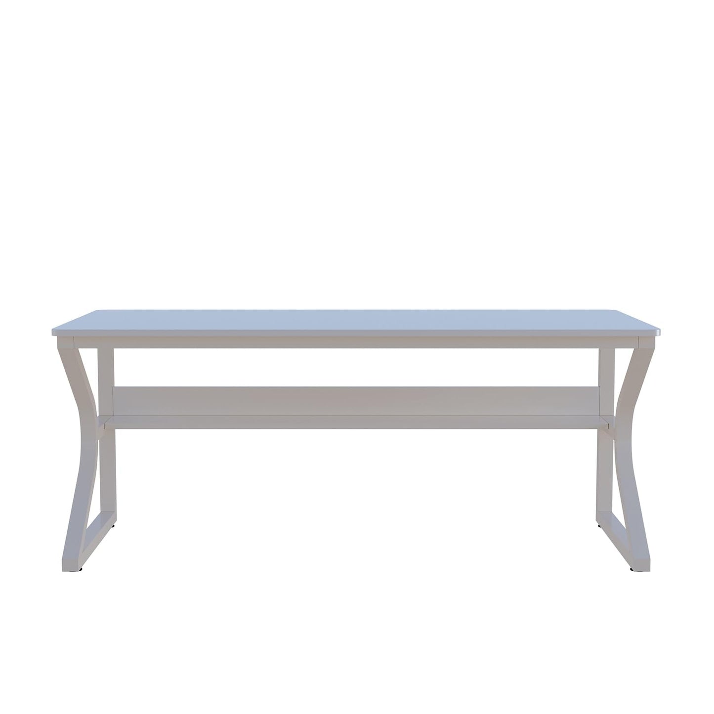 OSCHF Extra Long Desk with Bookshelf - 63" Double Long Writing Table for 2-Person Workstation, Modern Study Work Computer Desk for Home and Office, Warm White