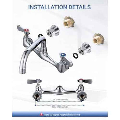 Commercial Kitchen Faucet 8 Inch Center Wall Mount Commercial Sink Faucet with 8 Inch Swivel Spout 2 Dual Handle Laundry & Utility Room Sink Faucets Restaurant Industrial Chrome Mixer Tap