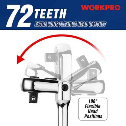 WORKPRO 1/2 inch Drive Extra Long Flex Head Ratchet, 24 Inch Long CR-V Steel Ratchet Handle with Chromium Plating, CR-MO Head, Quick Release Reversible Design, 72-Tooth