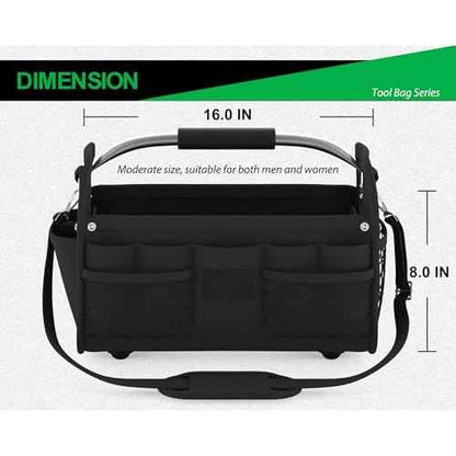 16 Inch Tool Bag, Open Top Tool Tote with Strap,Waterproof Tools Bag for Electrician, Garden, Maintenance Tools