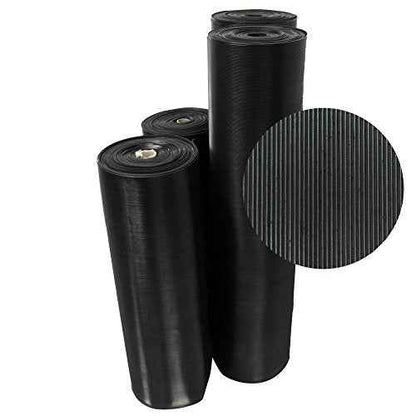 Rubber-Cal 03_168_W_FR_04 Fine Rib Corrugated Rubber Mats, 1/8" Thick x 4' x 4' Runners, Black
