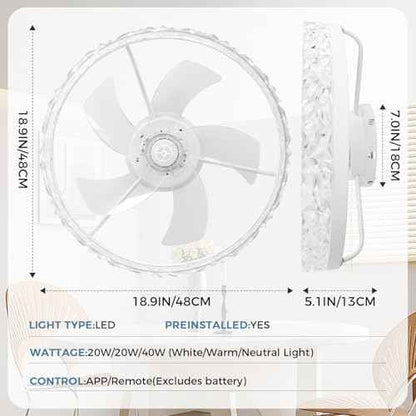 19'' Modern Ceiling Fans with Lights, Low Profile Flush Mount Remote Reversible Ceiling Fan White