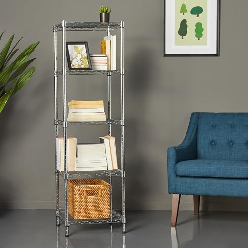 Amazon Basics 3-Shelf Adjustable Heavy Duty Steel Wire Rack Storage Shelving Organizer for Kitchen, Garage, 23.2" L x 13.4" W x 30" H, Black