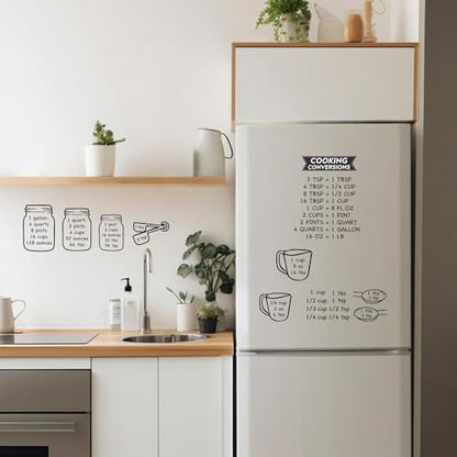 Kitchen Unit of Measurement Conversion Chart, Vinyl Measuring Conversion Decals for Cooking Baking, Gallon Quart Pint Cup Ounce Tbsp Tsp Conversion Chart Stickers for Cupboard Wall Fridge
