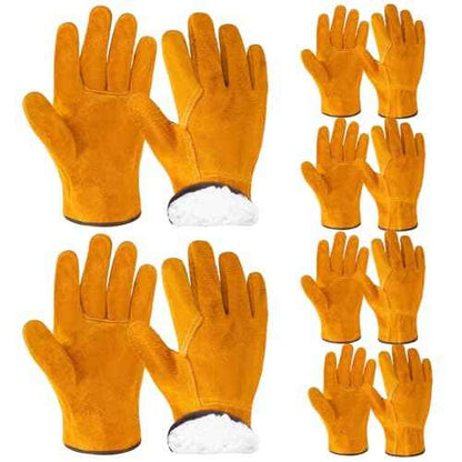 Lasnten 6 Pairs Winter Cowhide Leather Work Gloves Thick Thermal Imitation Lambswool Extra Grip Flexible Warm for Working in Cold Weather for Men