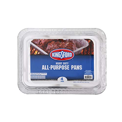 Kingsford Heavy Duty Large Aluminum Pans - Disposable Aluminum Pans for Cooking, Baking, Grilling, Frying & Roasting - Ideal Disposable Chafing Dish, Broiler, & Outdoor Tray 4 Count, (Pack of 1)