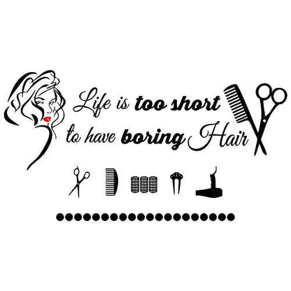 Lady Beauty Wall Sticker ? 22"x41" Removable PVC Decal with Red Lips and Hairdresser Quote ? Perfect Wall Art for Salon, Makeup Room, Hair Studio, or Dressing Room Decoration(BLACK-JWH223-Red Lip)
