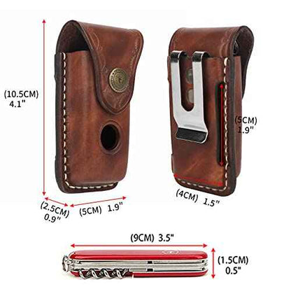Tourbon EDC Leather Pocket Folding Knife Sheath 3.8 Inch Blade Carrier Holster Flashlight Holder Case for Belt