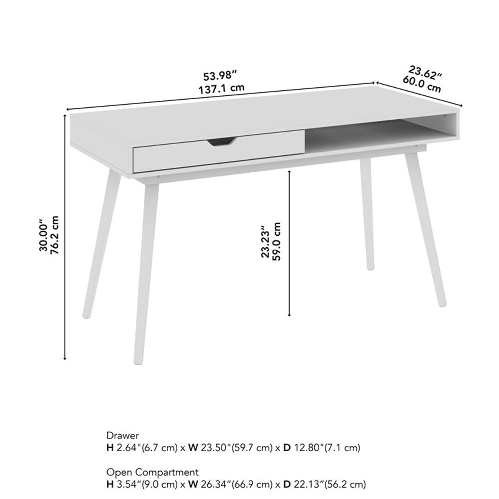 Bush Home Nora 54W Writing Desk with Storage in Natural Oak | Large Wooden Computer Table for Home Office, Study Room, or Entryway