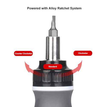 Stubby Ratcheting Screwdriver,8 in 1 Stubby Multi-bit Screwdriver Set with 1/4 Magnetic Extension Socket Drill Bit Holder for DIY Repairing
