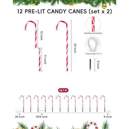 COOLWUFAN 24 Pack Christmas Candy Cane Pathway Lights, 22'' Outdoor Christmas Decorations Path Lights, Waterproof Candy Cane Yard Markers for Walkway, Lawn, Patio, Holiday Landscape Path D?cor