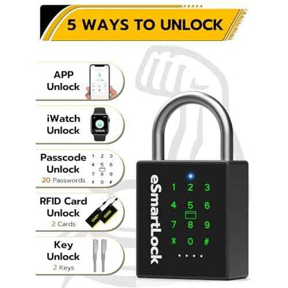 Pothunder Heavy Duty Smart Padlock, Gate Lock Padlock with Key Code and RFID, Outdoor Weatherproof Biometric Digital Lock for Gate, Sheds, Fence, Garage, Locker, Storage Unit