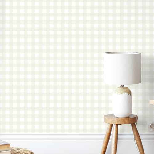 Cohoo Home Plaid Wallpaper Peel and Stick Wallpaper Boho Plaid Contact Paper for Cabinets Drawers Gingham Checkered Neutral Contact Paper Self Adhesive Removable Bathroom Waterproof 17.3inW 78.7inL
