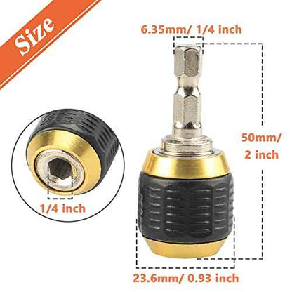 Mesee 3 Pcs Self-locking Drill Bit Holder 50mm, 1/4 Inch Hex Shank Extension Rod Screwdriver Bit Holder Set Quick Release Chuck Adapter Connector for Power Drill Tool