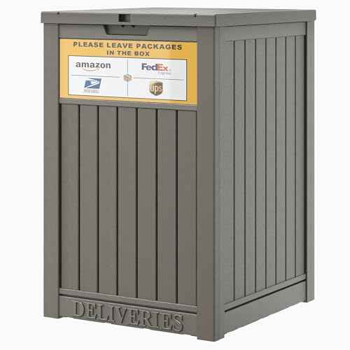 Package Delivery Box for Outside with Sign, 48 Gallon Storage with Lockable Secure, Large Double Wall Resin Outdoor Package Delivery Waterproof